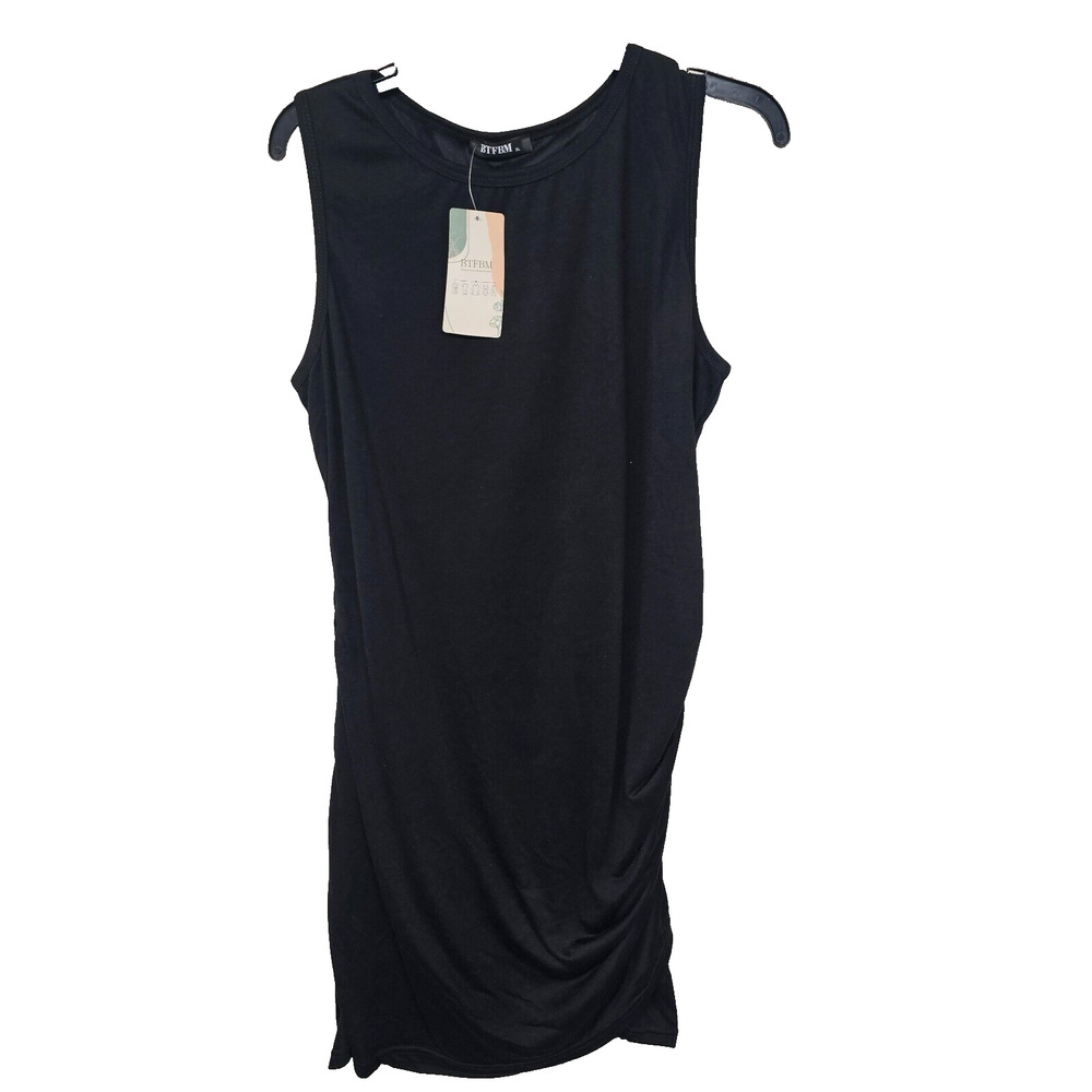 BTFBM Black Asymmetric Bodycon Dress Sz XL Lined Summer Minimalist Night Out